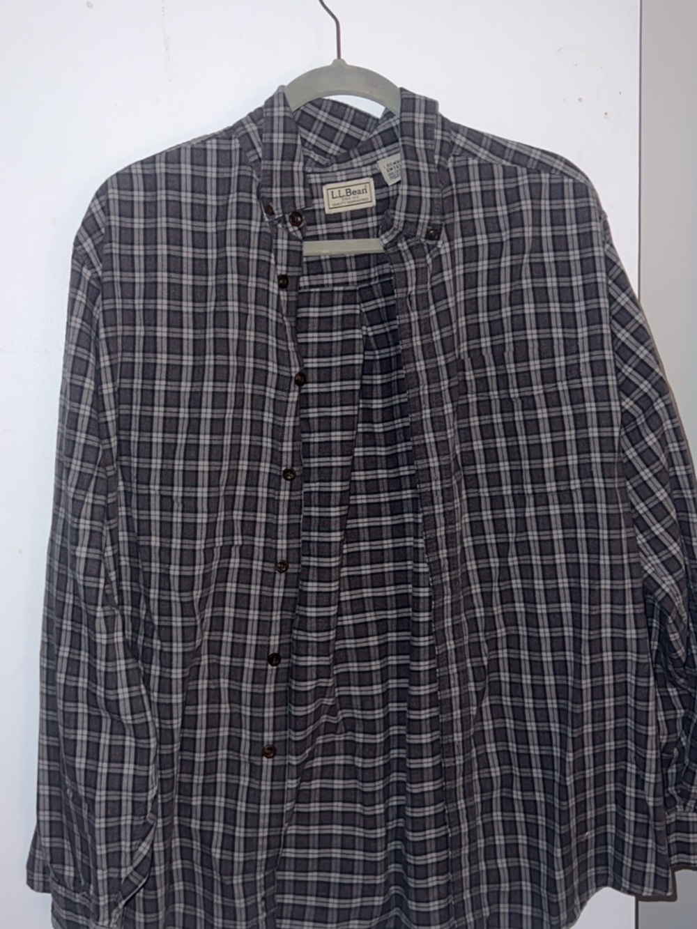 L.L.Bean Gray, Black & Red Plaid Cotton Shirt